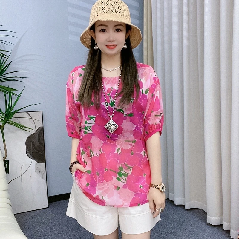 2024夏季新款气质印花衬衫女装时尚百搭宽松显瘦洋气小衫花色上衣