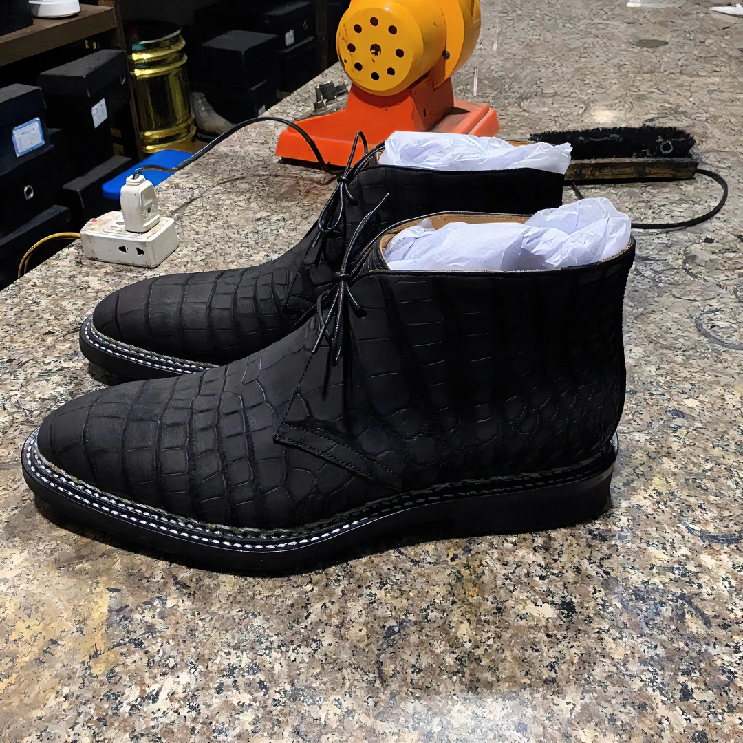 三爷【弘扬国货】保真尼罗挪威缝工艺手工磨砂切尔西男靴黑色轻便