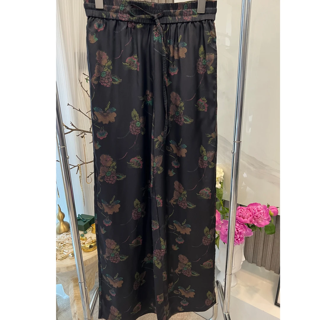 铜氨丝印花阔腿长裤