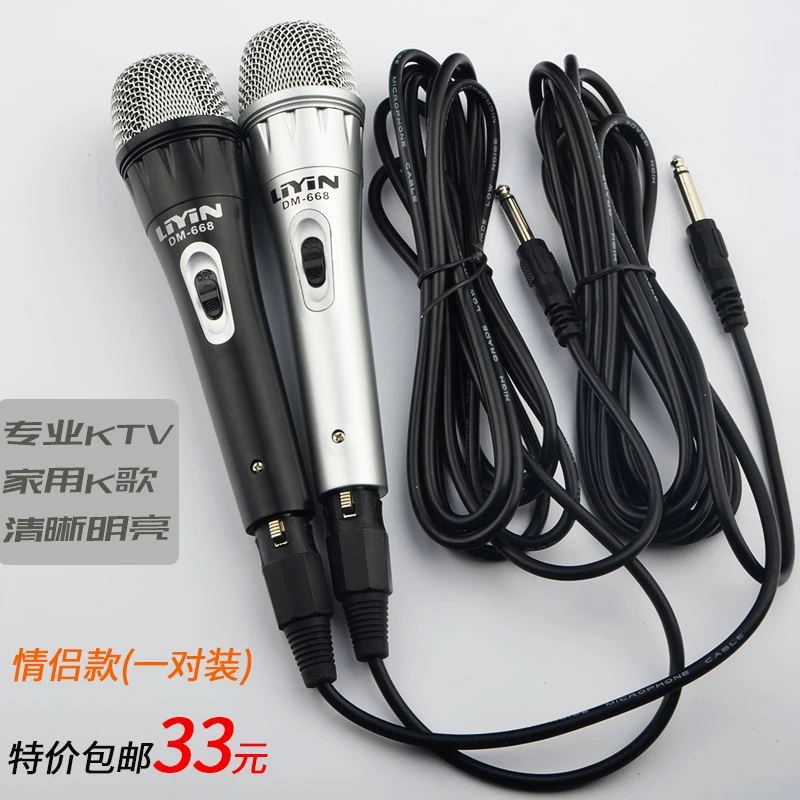 一对装双话筒家用户外KTV功放拉杆音响有线麦克风卡拉OK带线3.5米