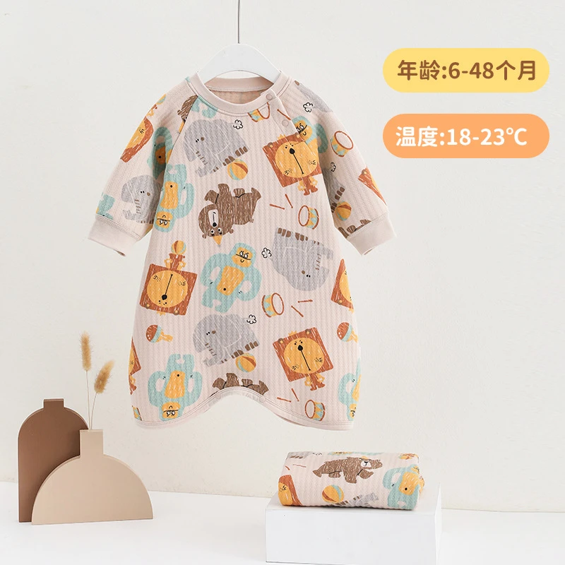 婴儿睡袍秋冬纯棉护肚防踢睡衣无骨缝制新生儿衣服秋冬装睡裙保暖