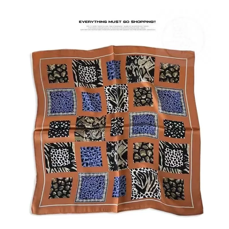 100%桑蚕丝【宫格豹纹】53方巾单面真丝丝巾时尚百搭女士气质A027