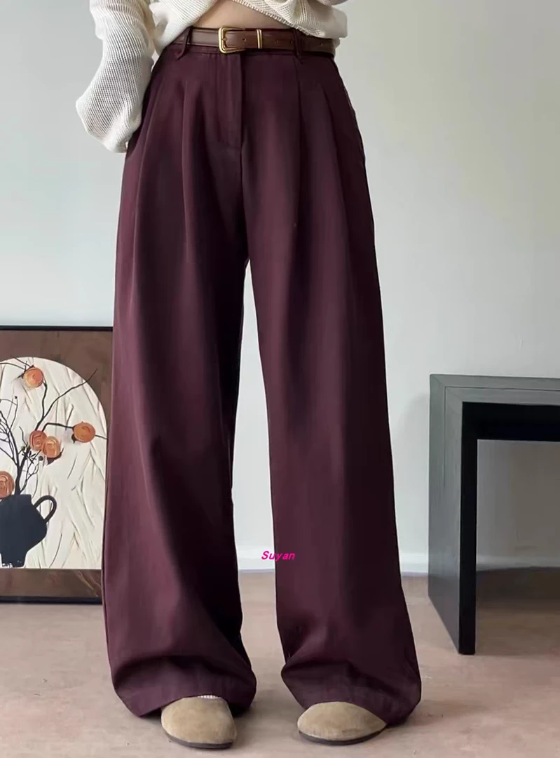 秋冬新款阔腿裤安哥拉红显瘦高腰时尚休闲百搭宽松气质拖地秋季