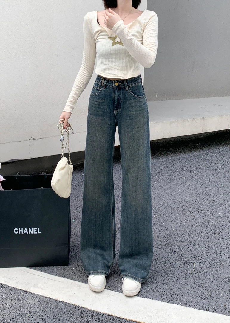 秋装新款牛仔裤休闲显瘦百搭直筒拖地裤外穿秋季