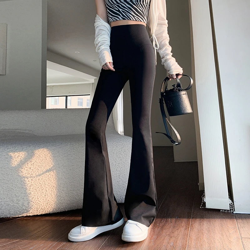 鲨鱼裤女外穿微喇叭高腰修身显瘦2023新款小个子黑色垂感马蹄裤子