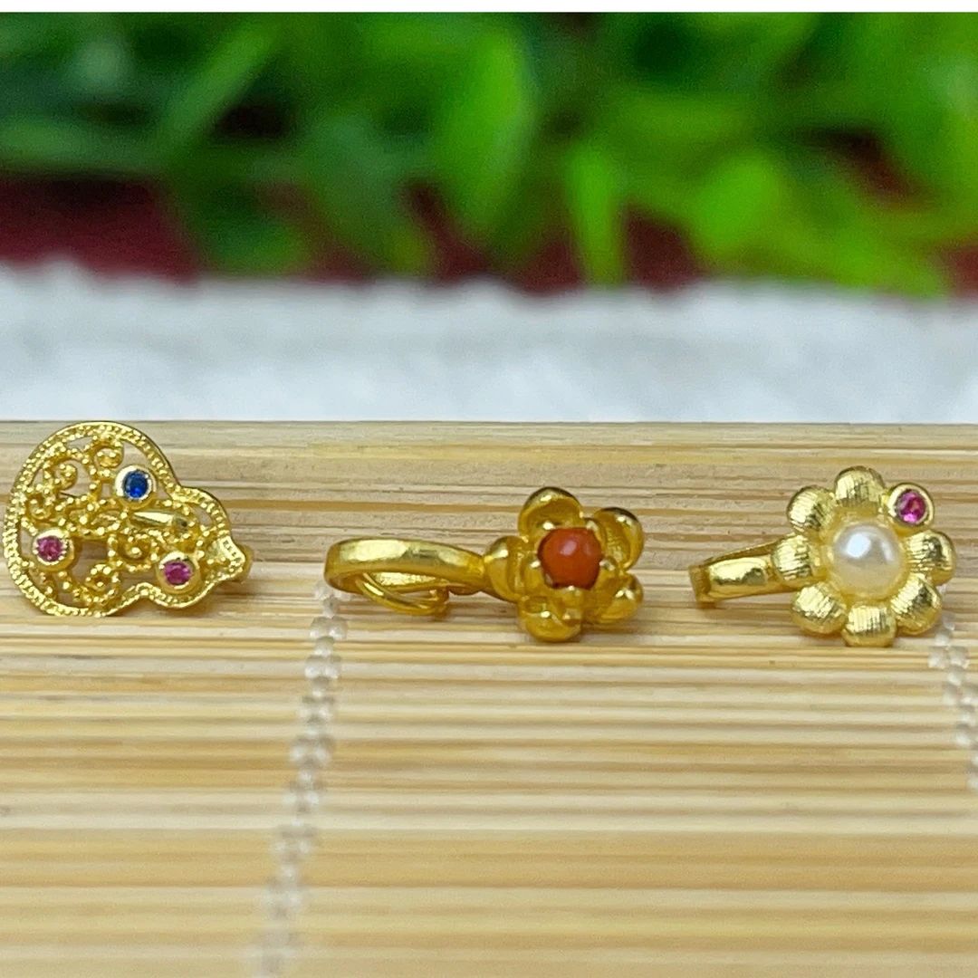 925银银制品 【萌宝饰品】H1-10金色手绳扣大家庭多样性DIY尾扣