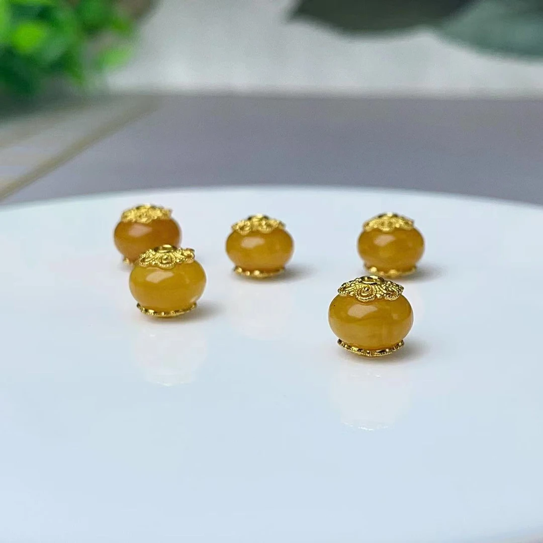 【萌宝饰品】B538天然蜜蜡鼓珠隔珠隔珠手串DIY带隔片花托 7.5*8mm