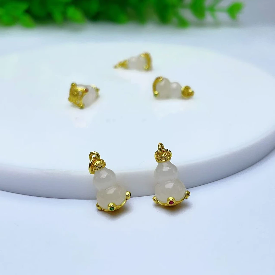 【萌宝饰品】天然和田白玉四方如意葫芦滴流简约百搭DIY 6*13mm