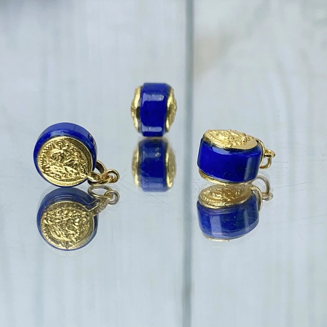 【萌宝饰品】B369 青金石小平安扣黄财神滴流时尚简约DIY配件 7*9mm