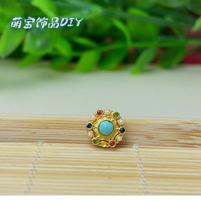 【萌宝饰品】B381松松蛋面带彩宝边通孔款8mm镶嵌DIY配件