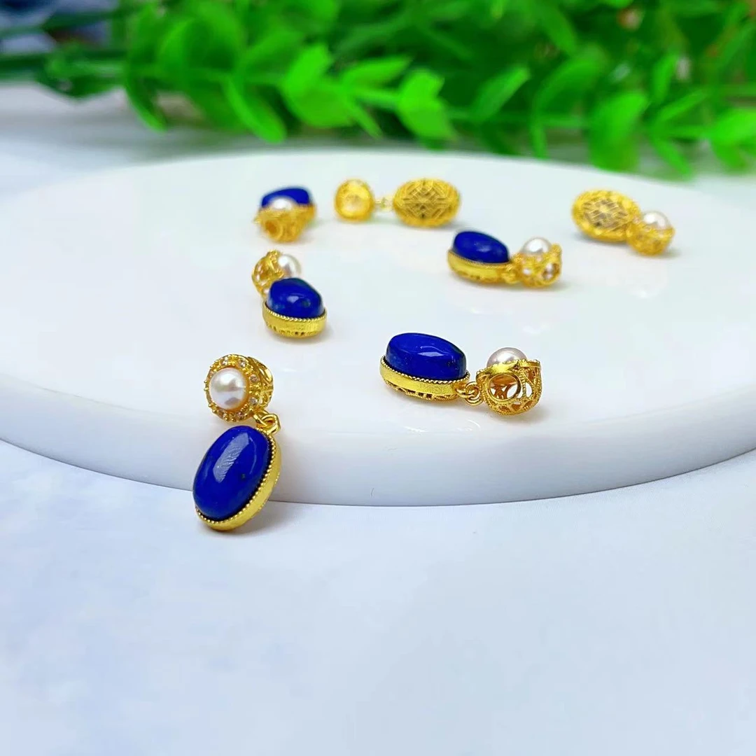 【萌宝饰品】B368天然青金石椭圆蛋面吊坠/圆形 DIY 9MM多样性发一