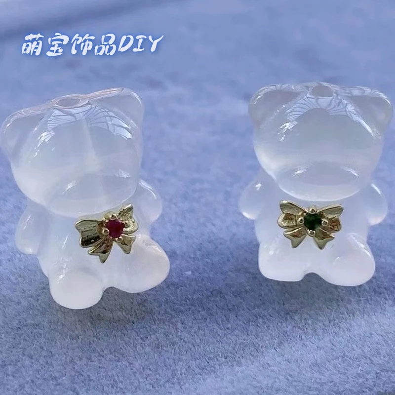【萌宝饰品】A47白玛瑙小熊通孔款11*14mm简约可爱DIY配件百搭