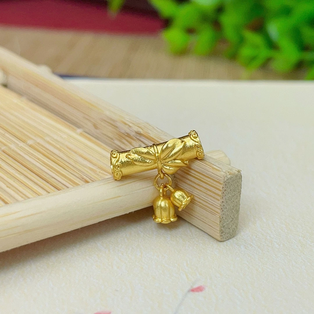 925银银制品 【萌宝饰品】B401金色925竹节铃兰花通孔款/时尚配件