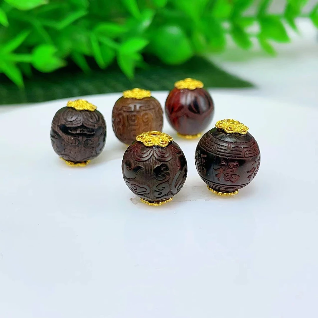 【萌宝饰品】A460黑檀檀圆形路路通雕刻DIY13*17mm