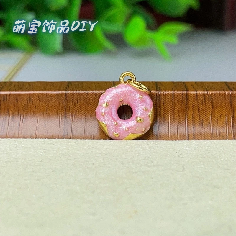 吊坠925银 【萌宝饰品】烧蓝甜甜圈粉色吊坠款10mm时尚DIY配件