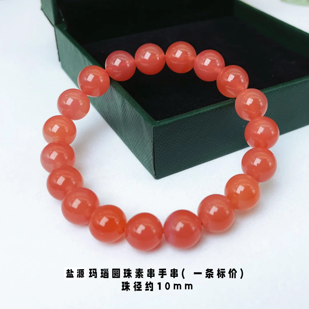 【萌宝饰品】盐源玛瑙10mm手串素串天然单圈素圈气质红色冰红精美