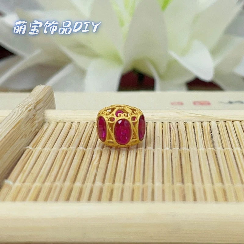 【萌宝饰品】B357金色大红宝石隔珠10*8mm 手串隔珠