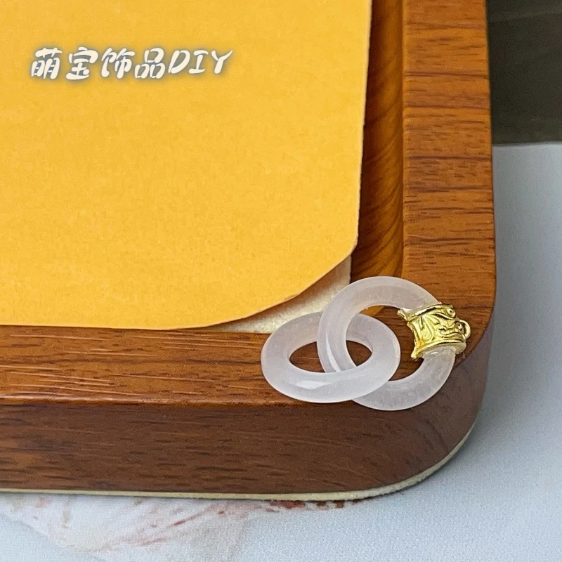 【萌宝饰品】B579  和田玉白玉环环相扣12mm百搭别致DIY手串配件