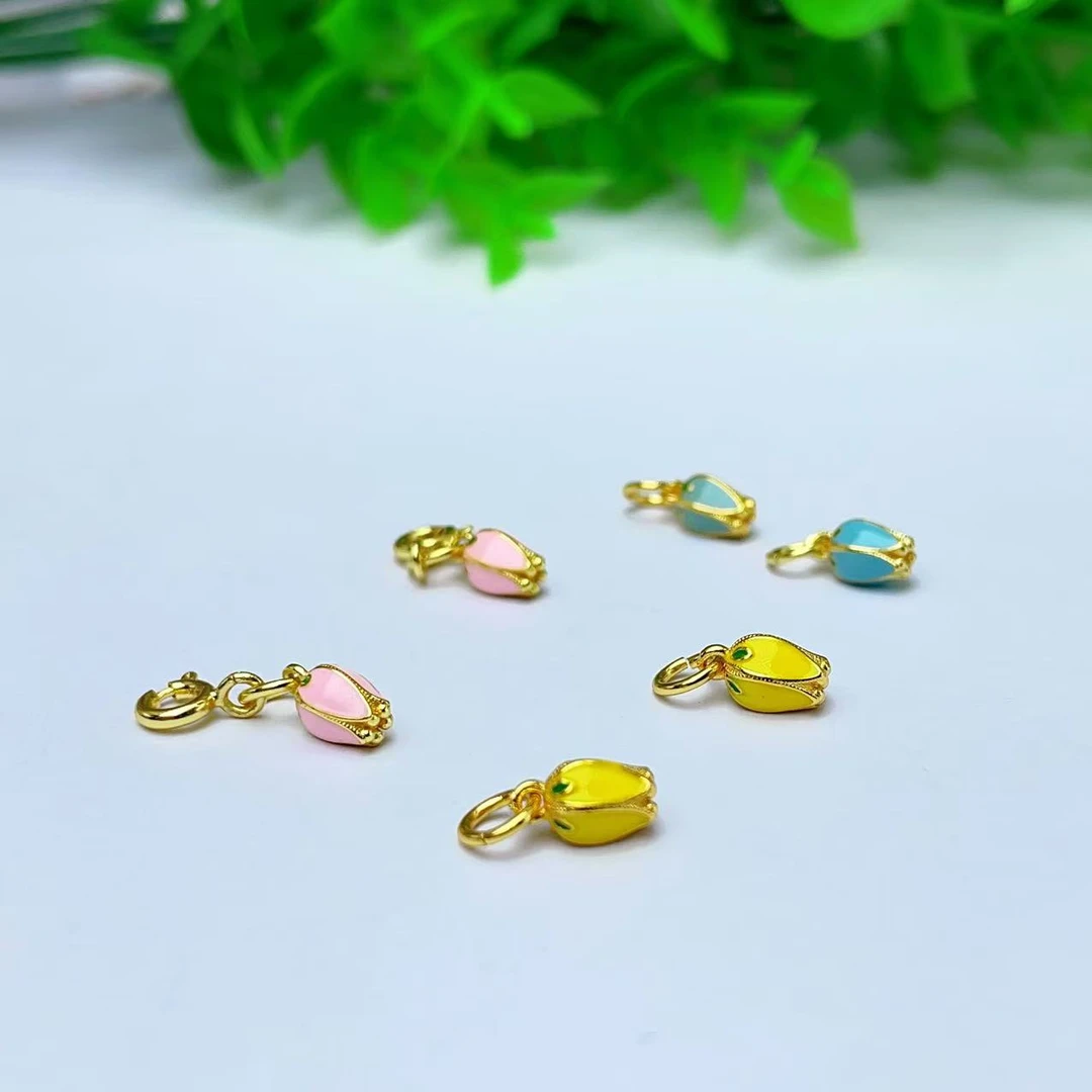925银银制品  【萌宝饰品】烧蓝珐琅彩粉色莲心小吊坠7*5mm百搭Z29