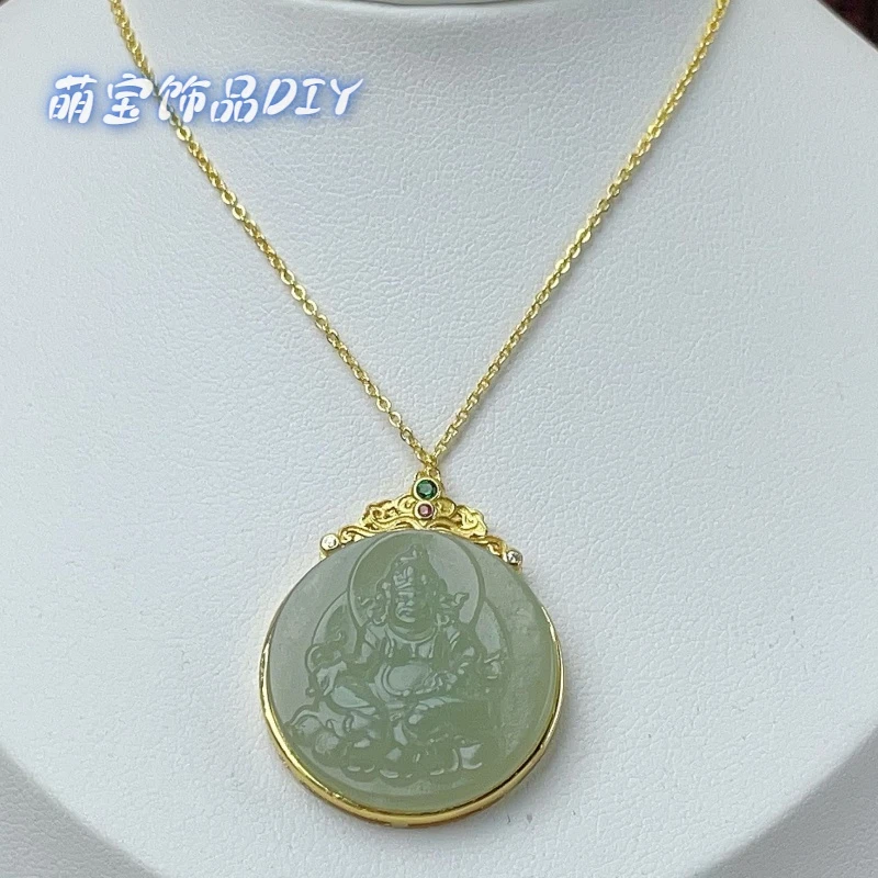 【萌宝饰品】B502-2和田玉黄财神圆牌吊坠款6*26mm精雕DIY项链坠。
