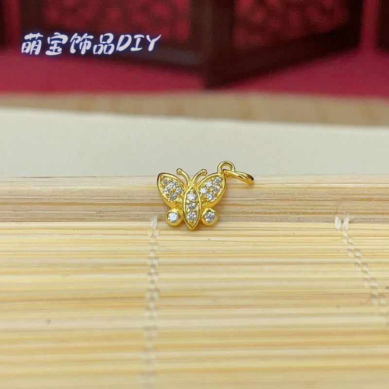 925银银制品 【萌宝饰品】F40金色带钻蝴蝶滴流款7*8mm 手串配件
