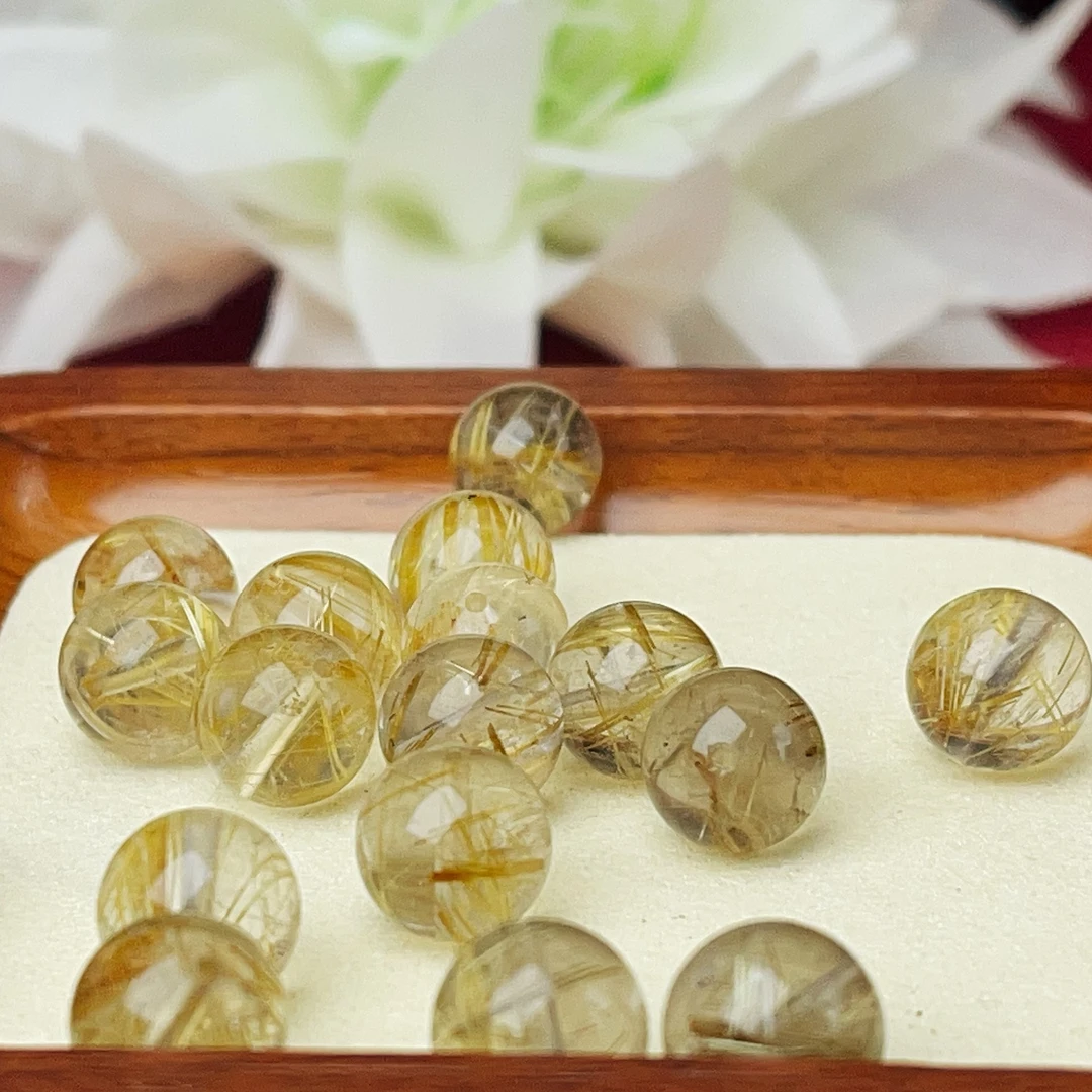 【萌宝饰品】A509天然金发晶单珠圆珠通孔款/10*13mm气质款DIY配饰