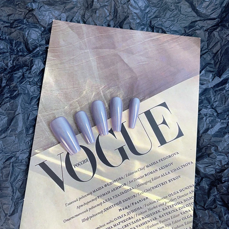 紫霞款细腻极光显白紫纯手工穿戴甲可拆卸指甲片美甲贴片