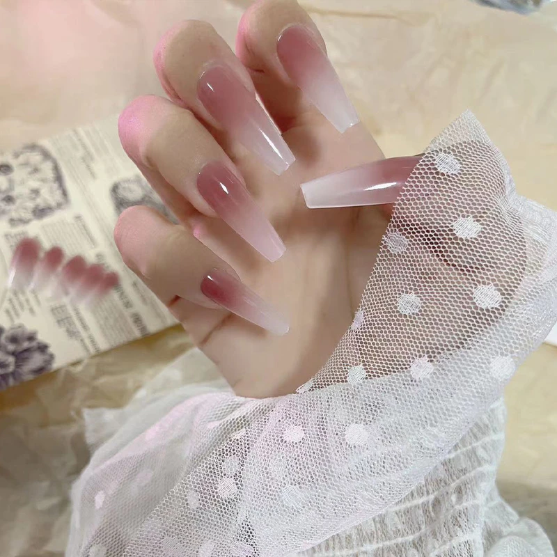 葡萄冰透渐变显白纯手工穿戴甲美甲贴片可拆卸指甲片