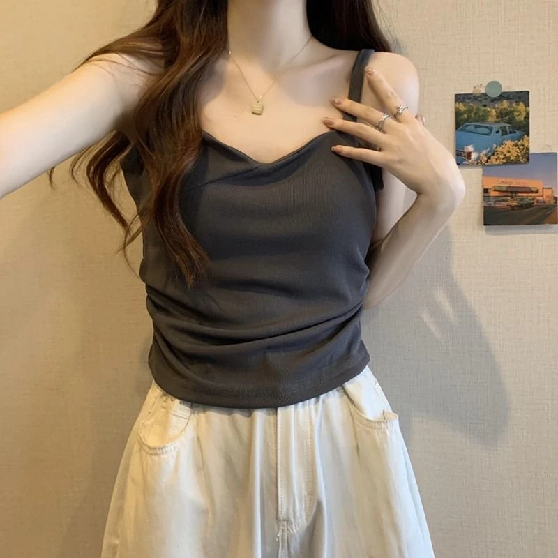 法式小吊带背心女外穿夏大码微胖mm百搭显瘦遮肚内搭打底短款上衣