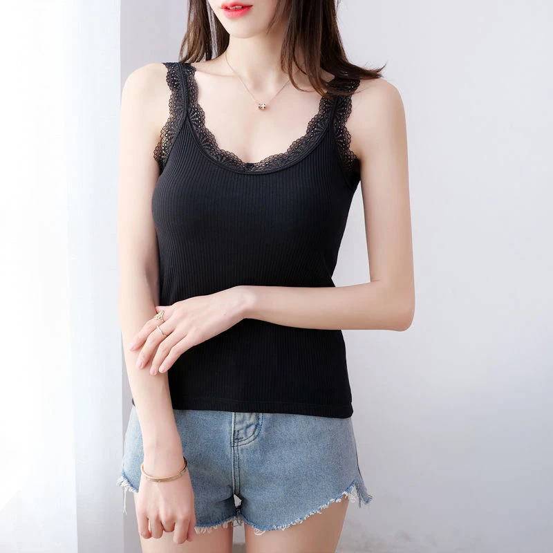 莫代尔棉/性感蕾丝吊带背心女冰丝大码打底衫防走光外穿内搭上衣