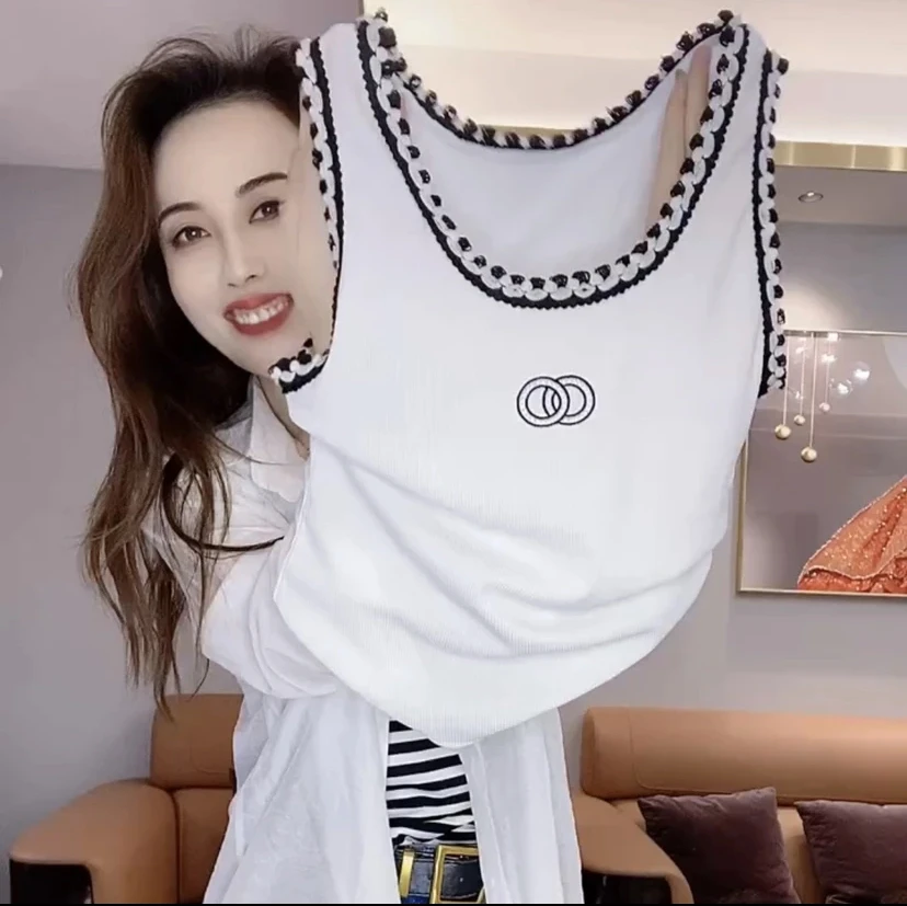 吊带背心女2023外穿网红时尚内搭遮肚显瘦潮流百搭圆领无袖上衣女