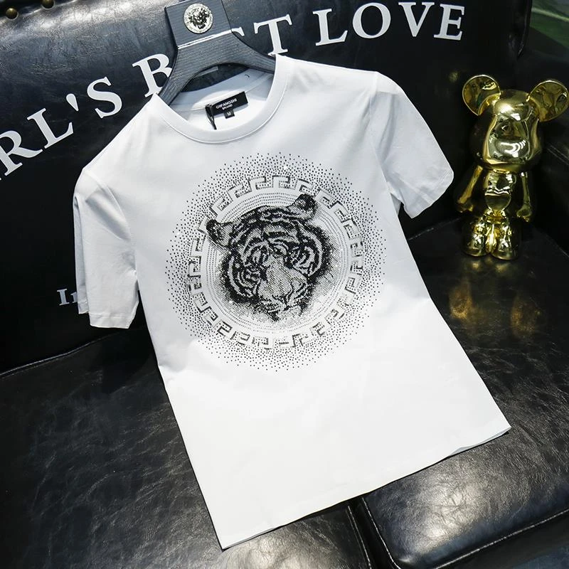 夏季新款圆领修身短袖男士轻奢时尚潮牌潮流霸气虎头半袖t恤男款