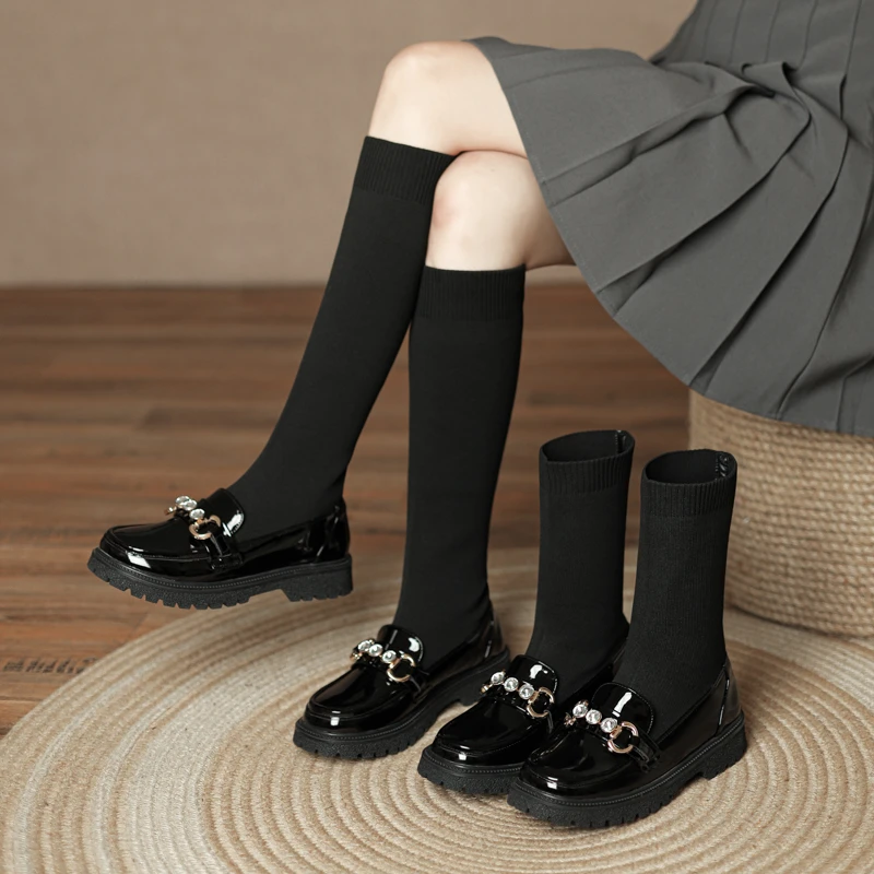 女童靴子长筒靴6-12岁潮款秋冬加绒高筒洋气公主袜靴大童儿童短靴