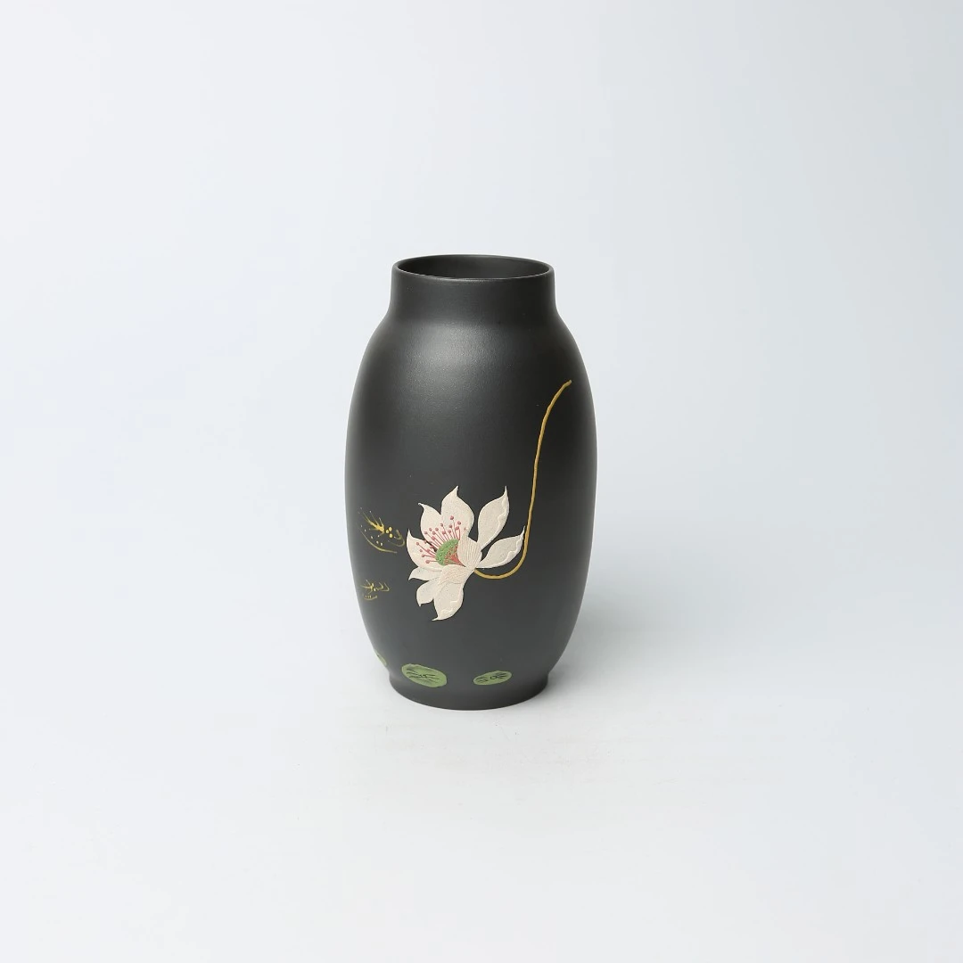 直033 彩绘荷花 380cc单层石黄 精品宜兴紫砂净水杯 便携随行杯