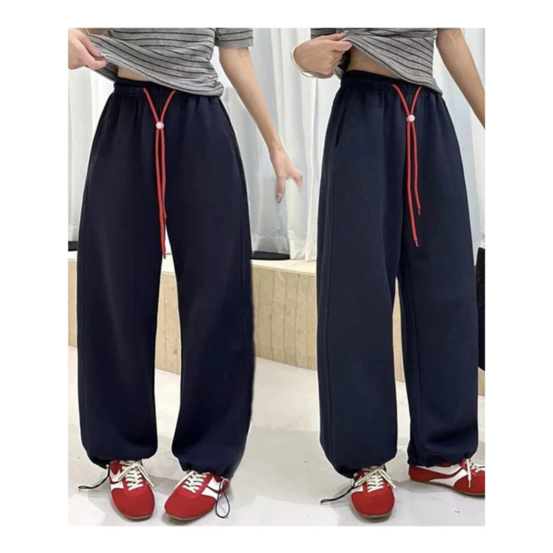 【彩绳裤】松弛感卫裤女春季2025新款阔腿束脚宽松休闲直筒运动裤