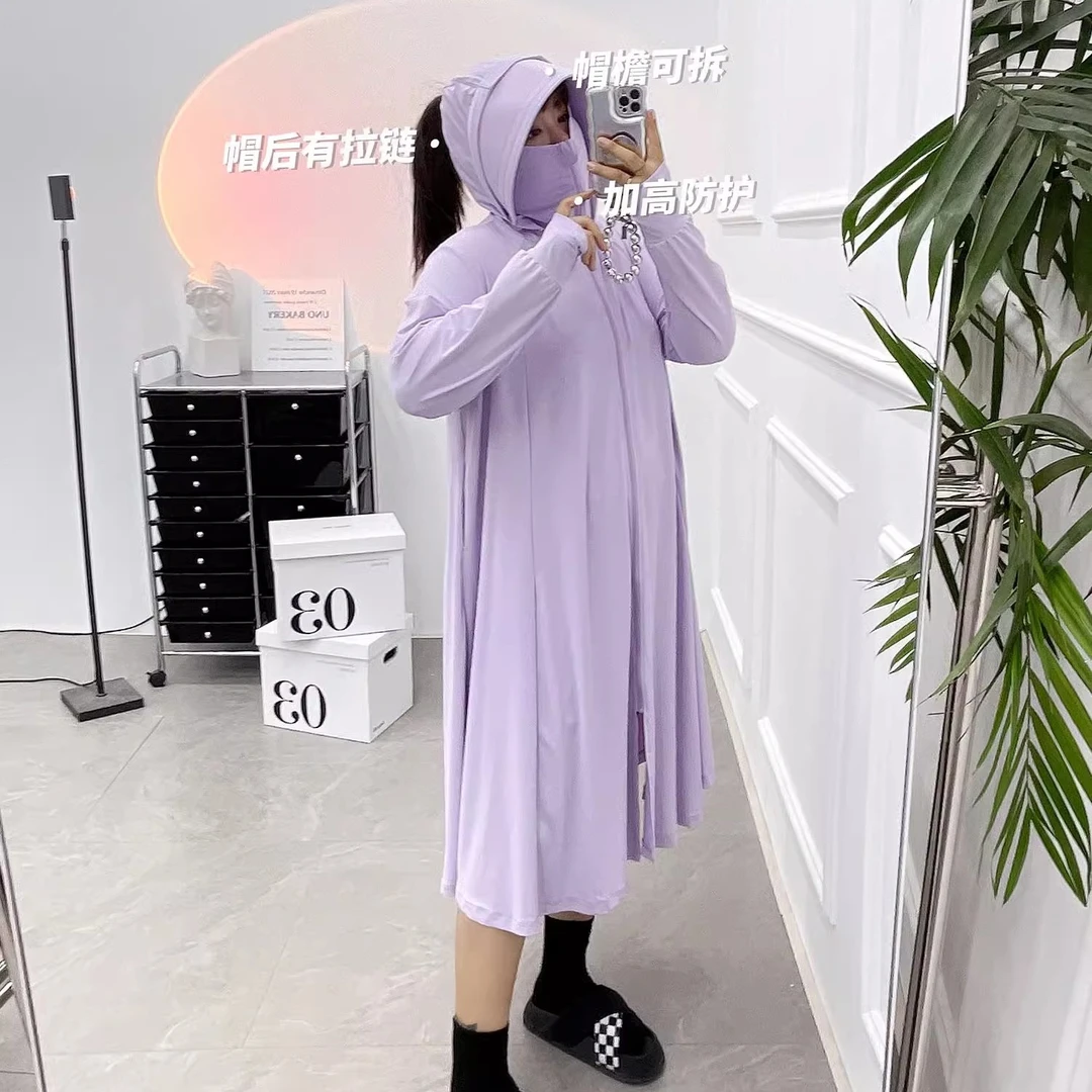 夏季200斤胖MM长款帽檐防晒衣防紫外线加肥加大码女宽松连帽外套