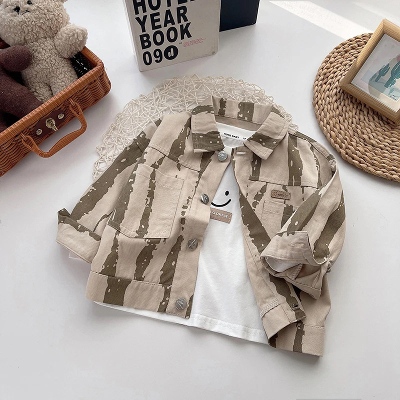 儿童春款外套男宝宝扎染夹克外套儿童百搭外套春季休闲小童薄外套