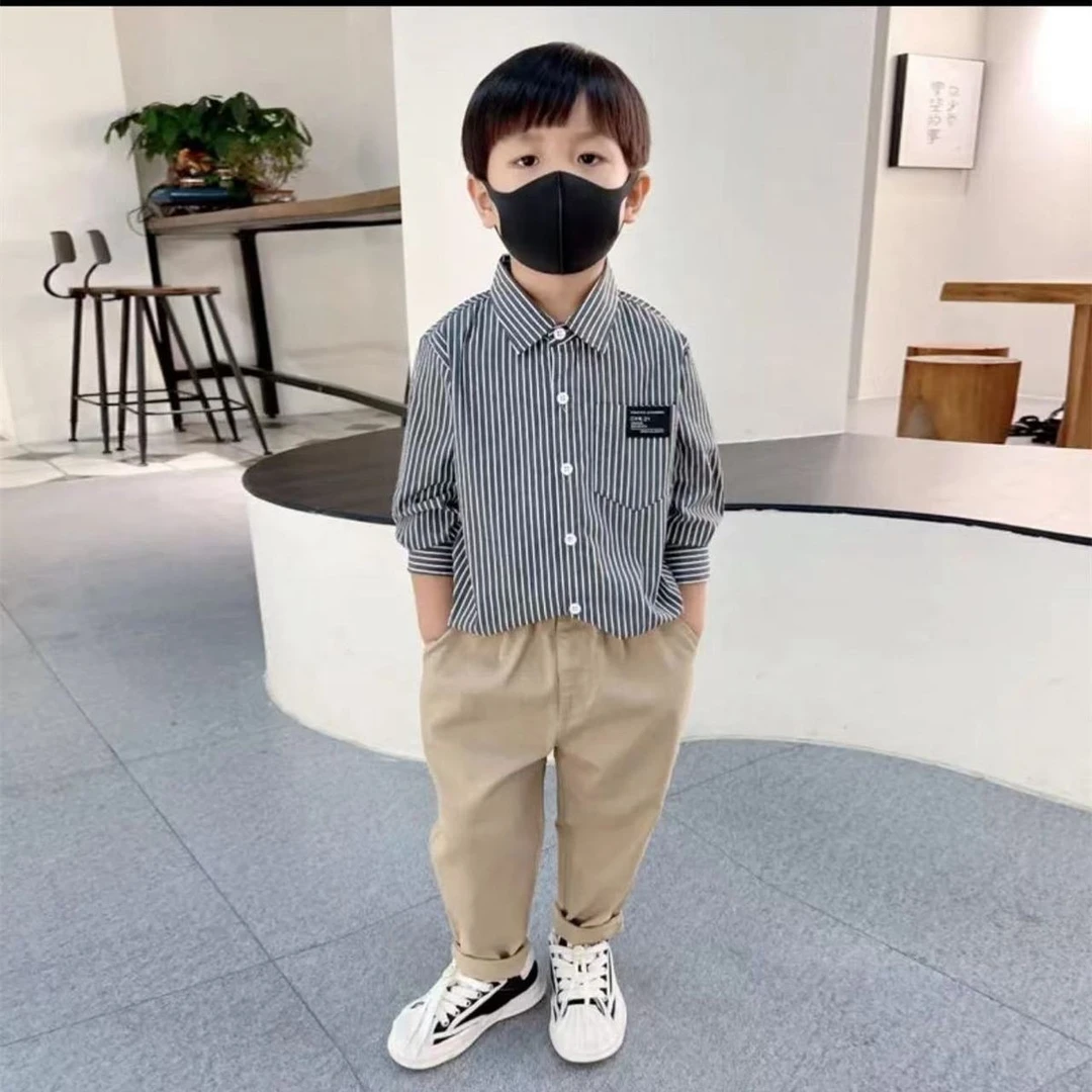 男童衬衫春秋款新款儿童帅气条纹长袖衬衣春装时髦休闲上衣外套潮
