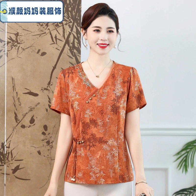 新款大码妈妈装中年女装40-50岁中老年妈妈套装洋气女夏季衣服薄