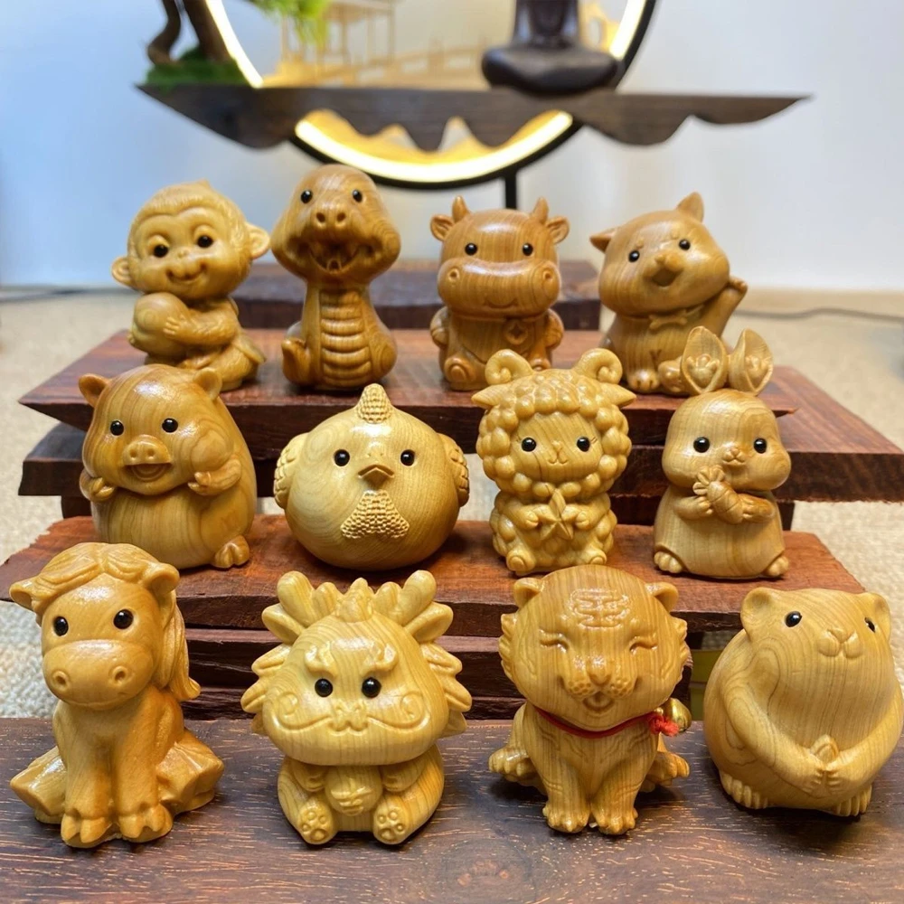 崖柏Q版十二生肖手把件鼠牛虎兔龙蛇马羊猴鸡狗猪可爱动物小摆件