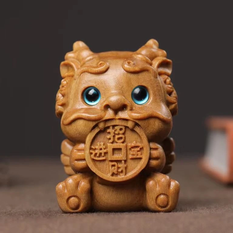 崖柏木雕吞金兽招财小貔貅手把件卡通可爱招财进宝家居办公室摆件