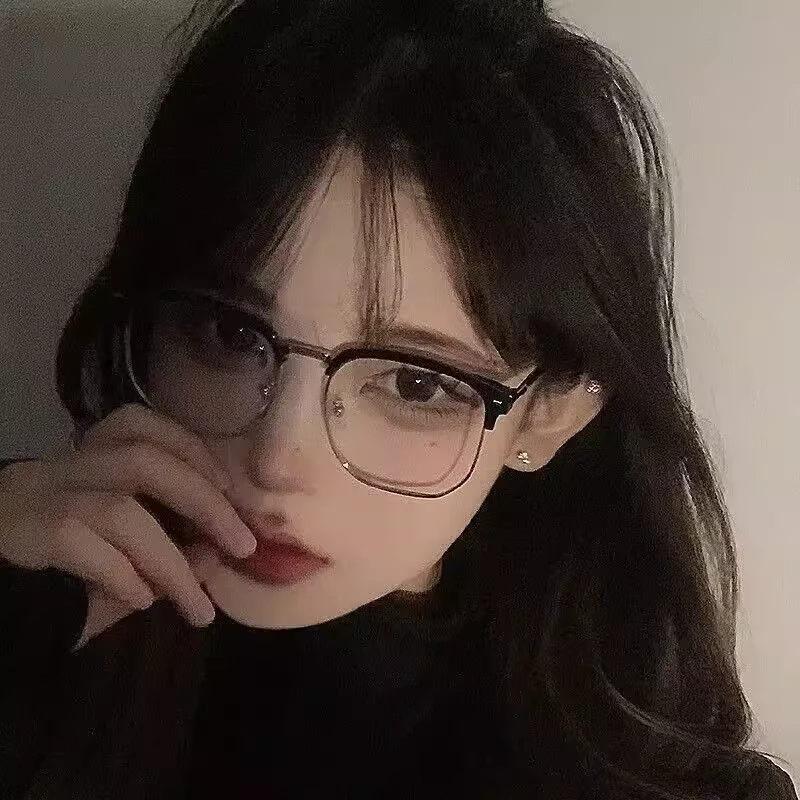 斯文半框高颜值眼镜女近视可配有度数复古素颜圆脸防蓝光潮理工男