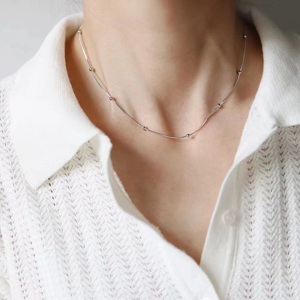 YISLON 钛钢项链 钛钢-节节高升简约百搭小钢珠锁骨链小众不掉色