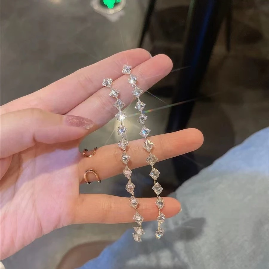 YISLON 铜合金合成锆石耳饰 甜美精致锆石轻奢长款流苏耳环