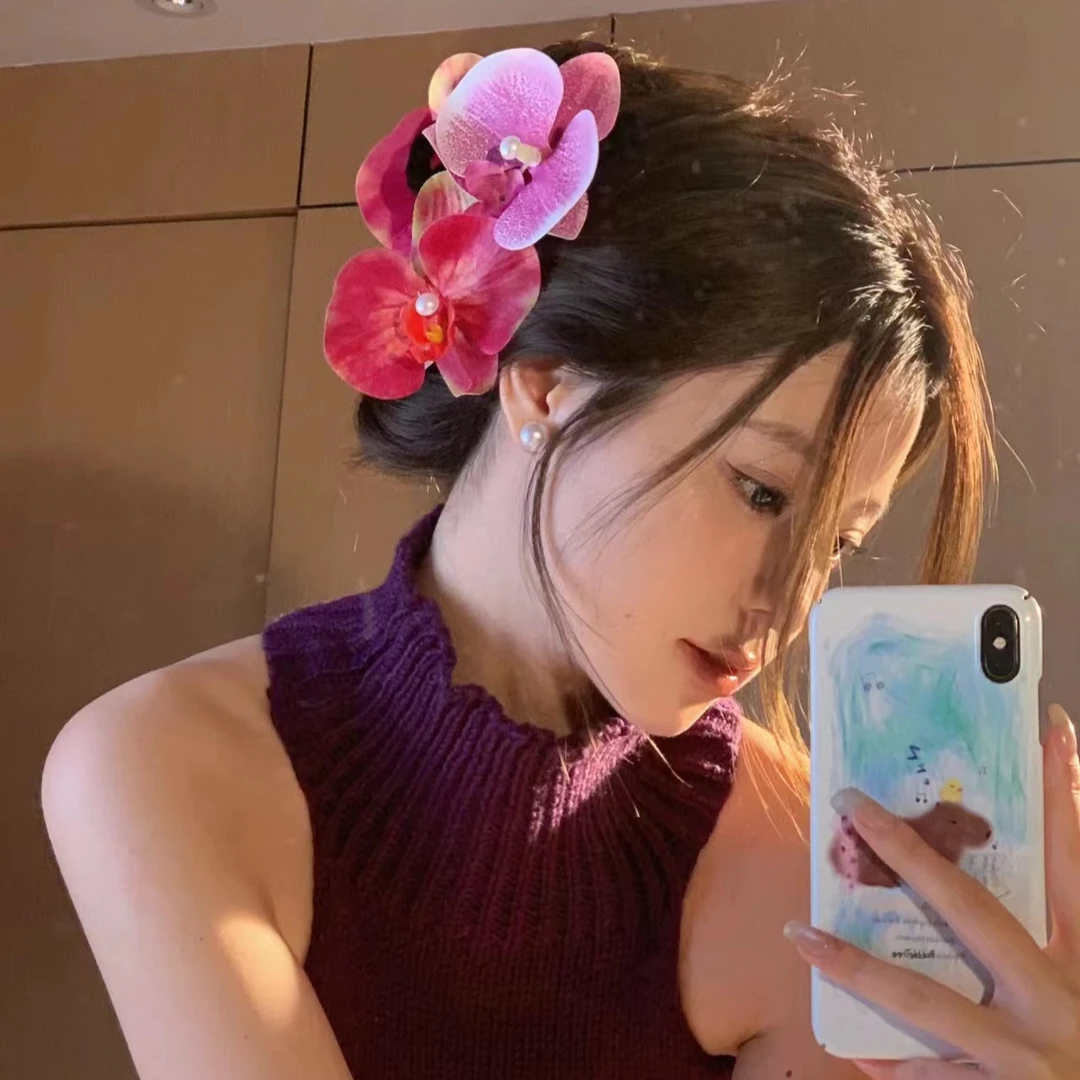 鸢尾花涧-甜美超仙氛围感蝴蝶兰手工花朵抓夹