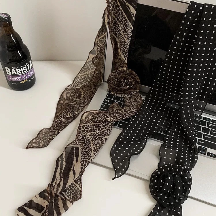 非金属布艺项链 YISLON/长条波点豹纹玫瑰花飘带高级感丝巾