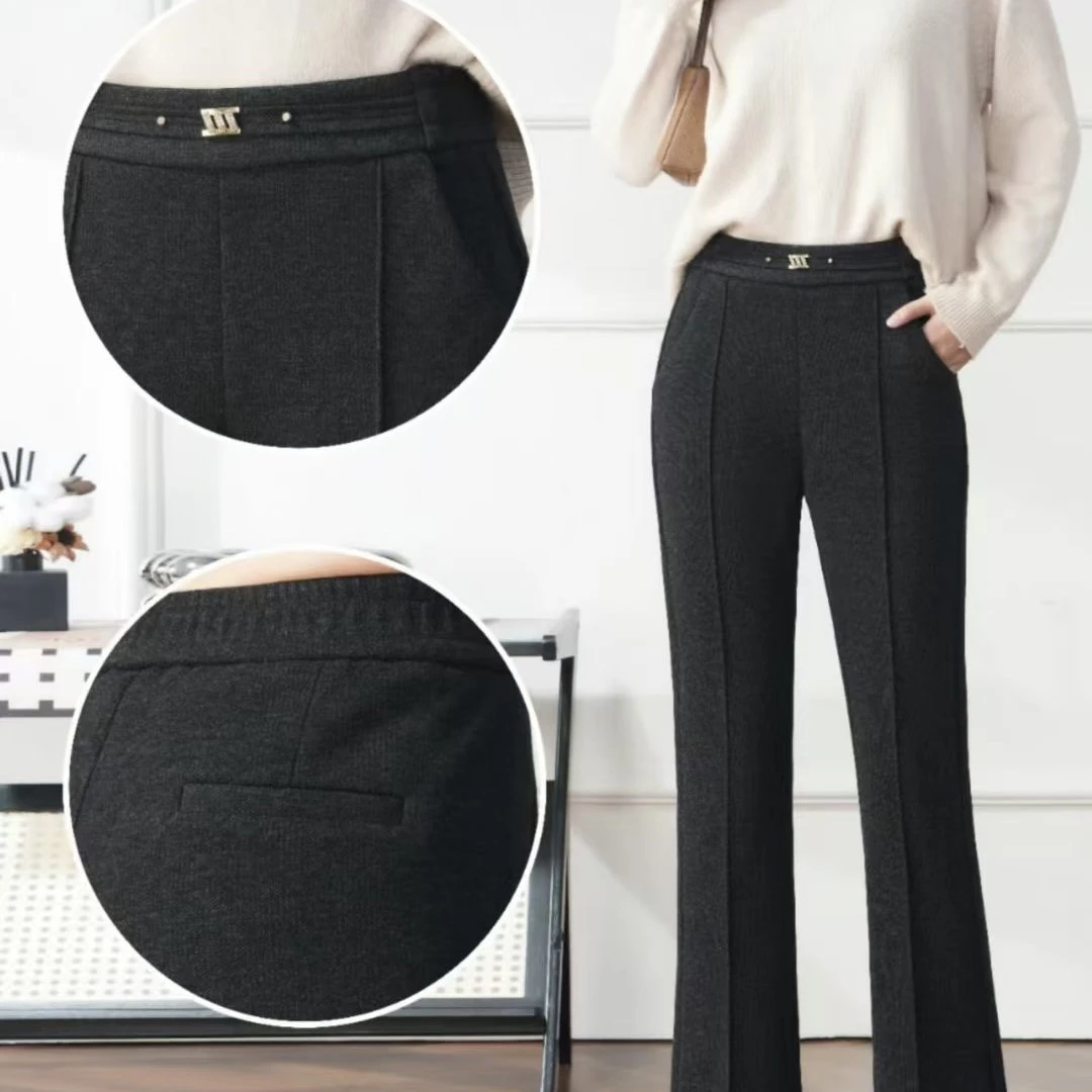 彬彬严选轻奢羊绒秋冬新款加绒显瘦微喇裤970