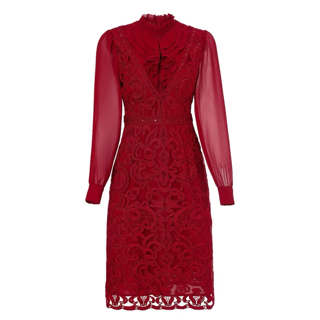 彬彬严选南油气质礼服长袖中式盘花连衣裙8882