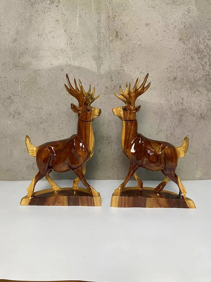 香樟木（老红樟）手工雕刻 一鹿发 一鹿顺风