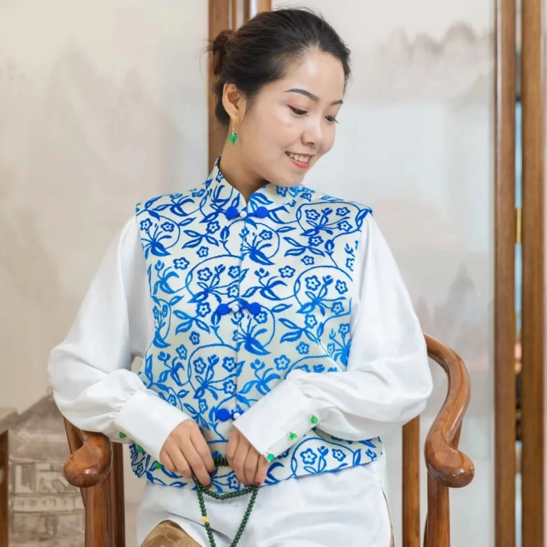 绢若诗新中式胡老师长安竹纹熟丝章绒立领对襟手工盘扣复古风马甲